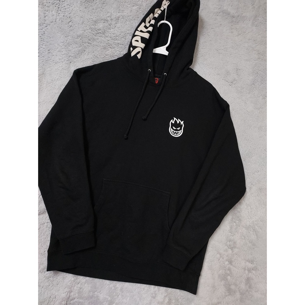 Spitfire Hoodie Men Large Skater Bighead Hood Logo Black Grunge Fleece Retro Y2K